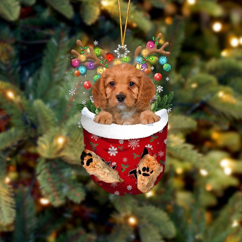 Cavapoo 2 In Snow Pocket Ornament
