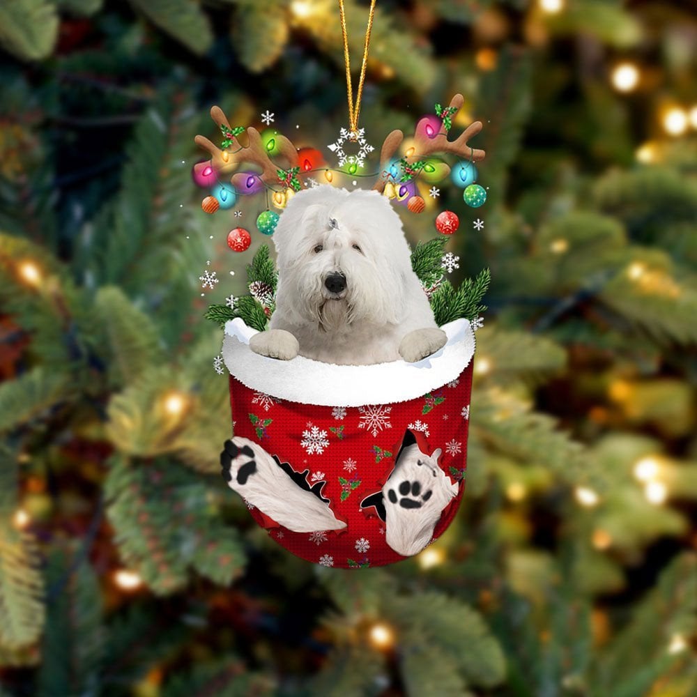 Old English Sheepdog In Snow Pocket Ornament