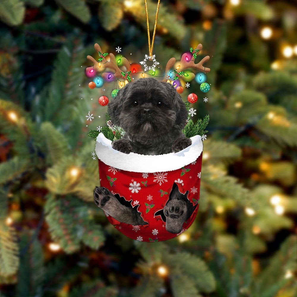 Lhasa Apso In Snow Pocket Ornament