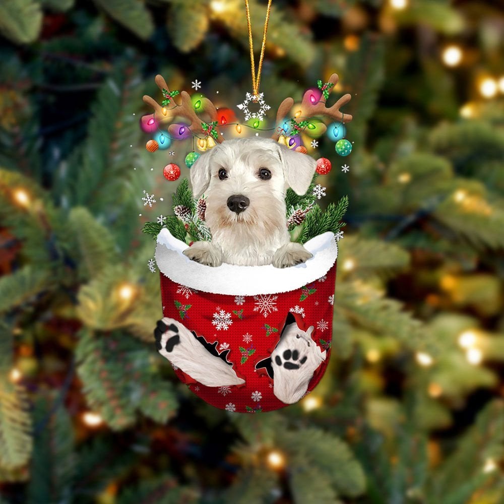 WHITE Miniature Schnauzer In Snow Pocket Ornament