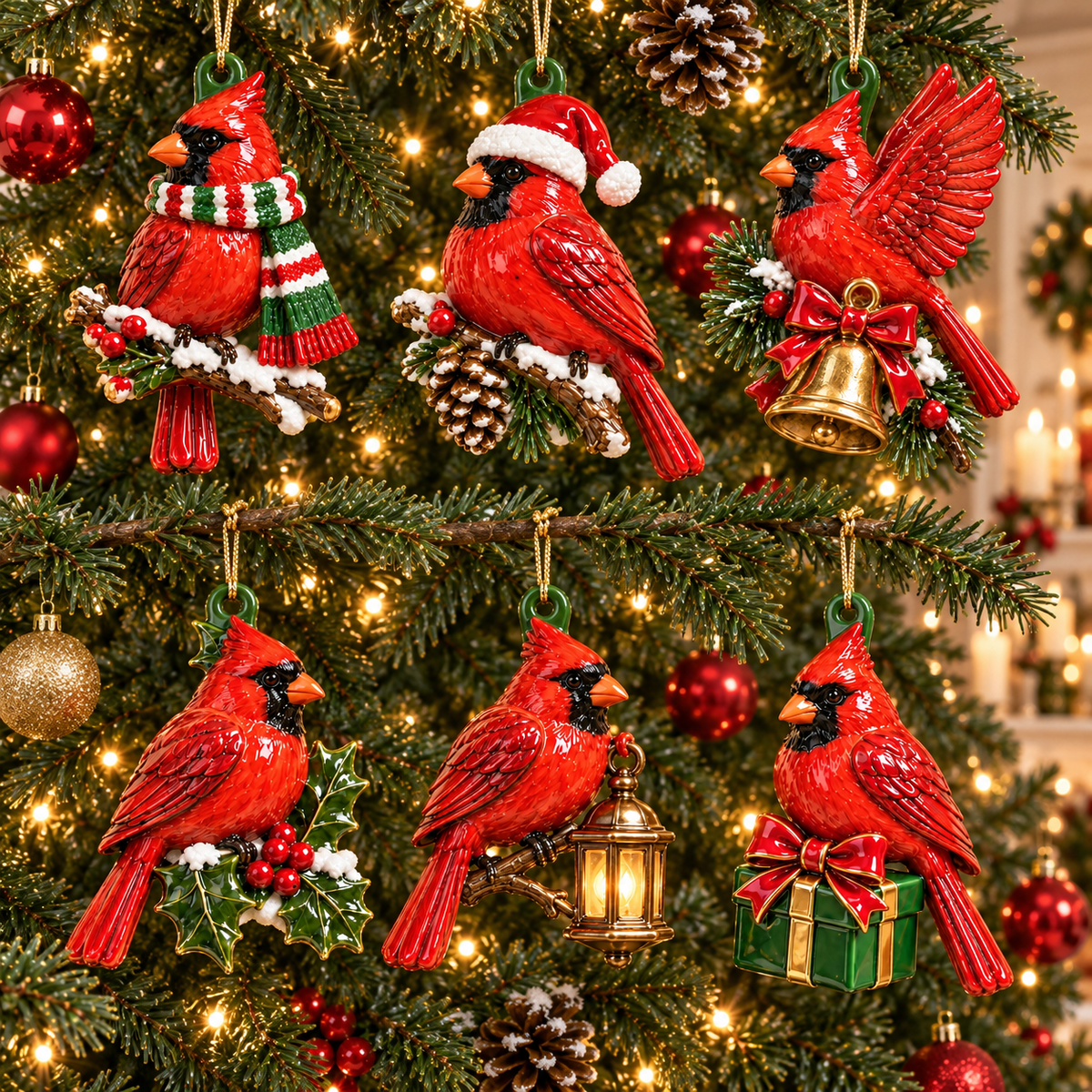 Cozy Christmas Cardinals Christmas tree ornaments