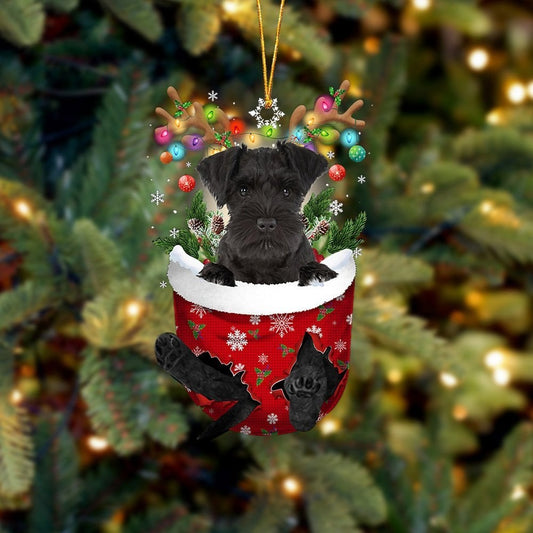 BLACK Miniature Schnauzer In Snow Pocket Ornament
