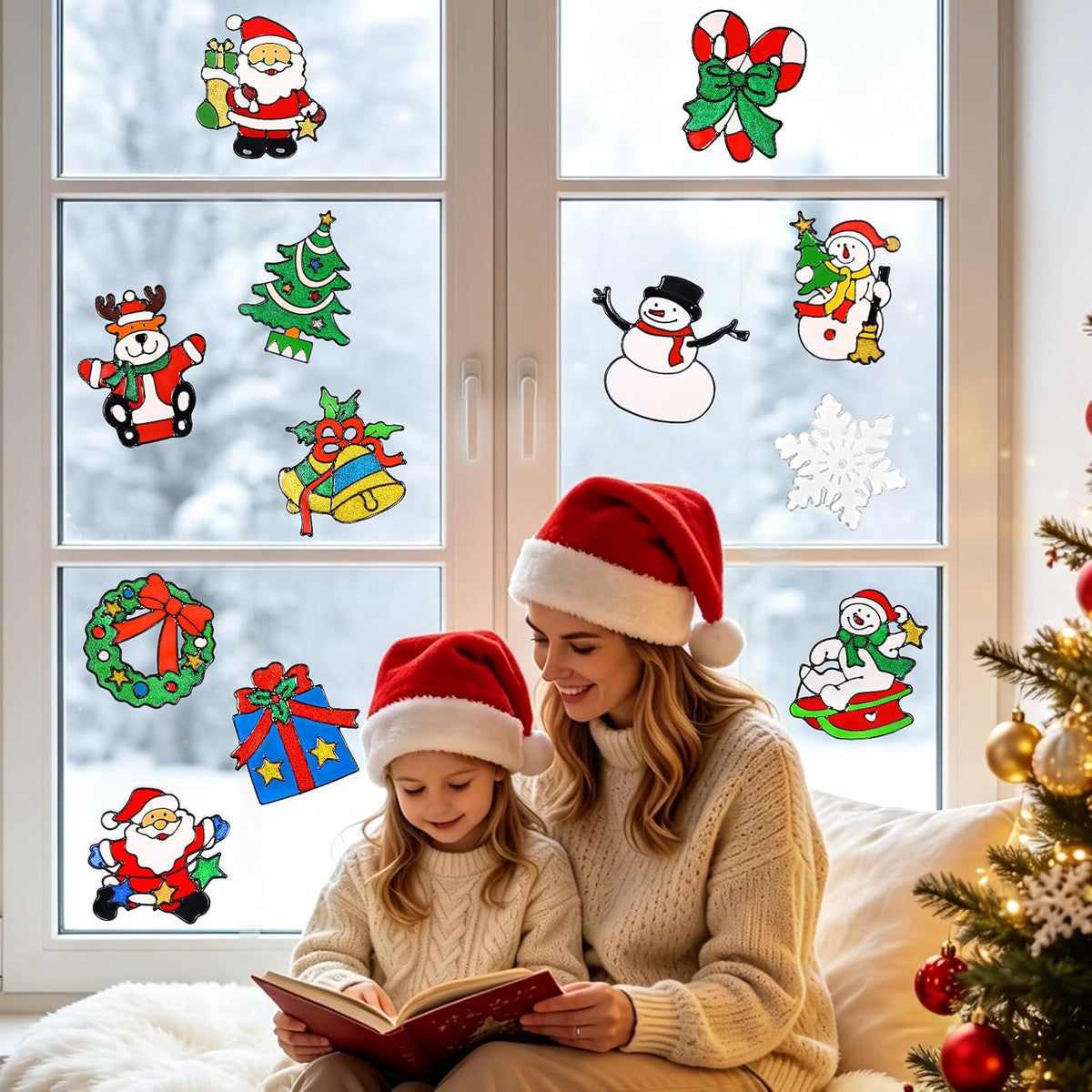 135Pcs Christmas Decorations Window Clings Snowflakes Window Decals