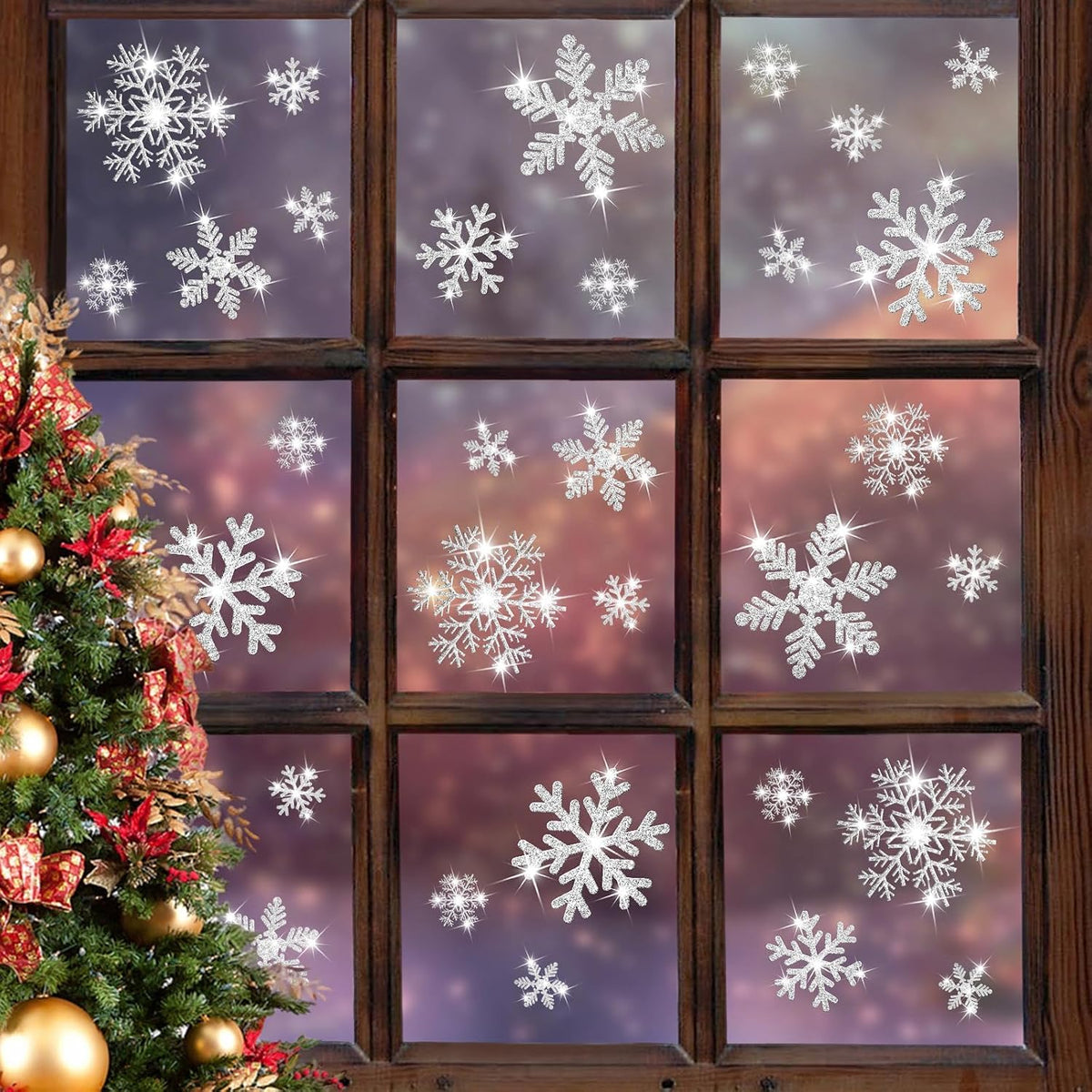 135Pcs Christmas Decorations Window Clings Snowflakes Window Decals