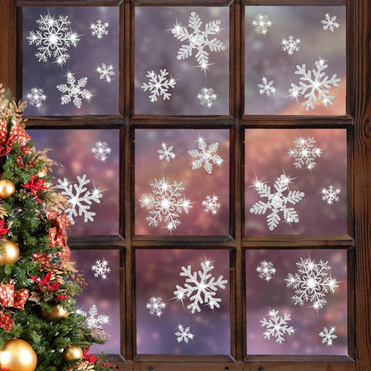 135Pcs Christmas Decorations Window Clings Snowflakes Window Decals