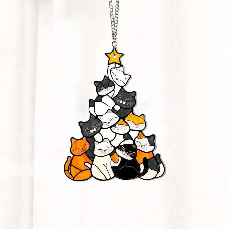 🎄Last Day 60% OFF😻Cat Christmas Tree Suncatcher Ornament