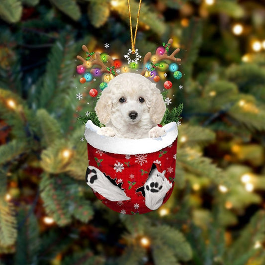WHITE Toy Poodle In Snow Pocket Ornament